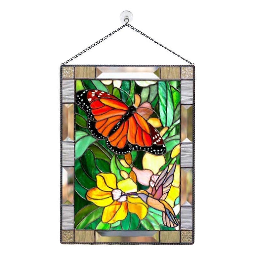 Decorative Stained Rectangle Window Panel Pendant Wall Decor Butterfly