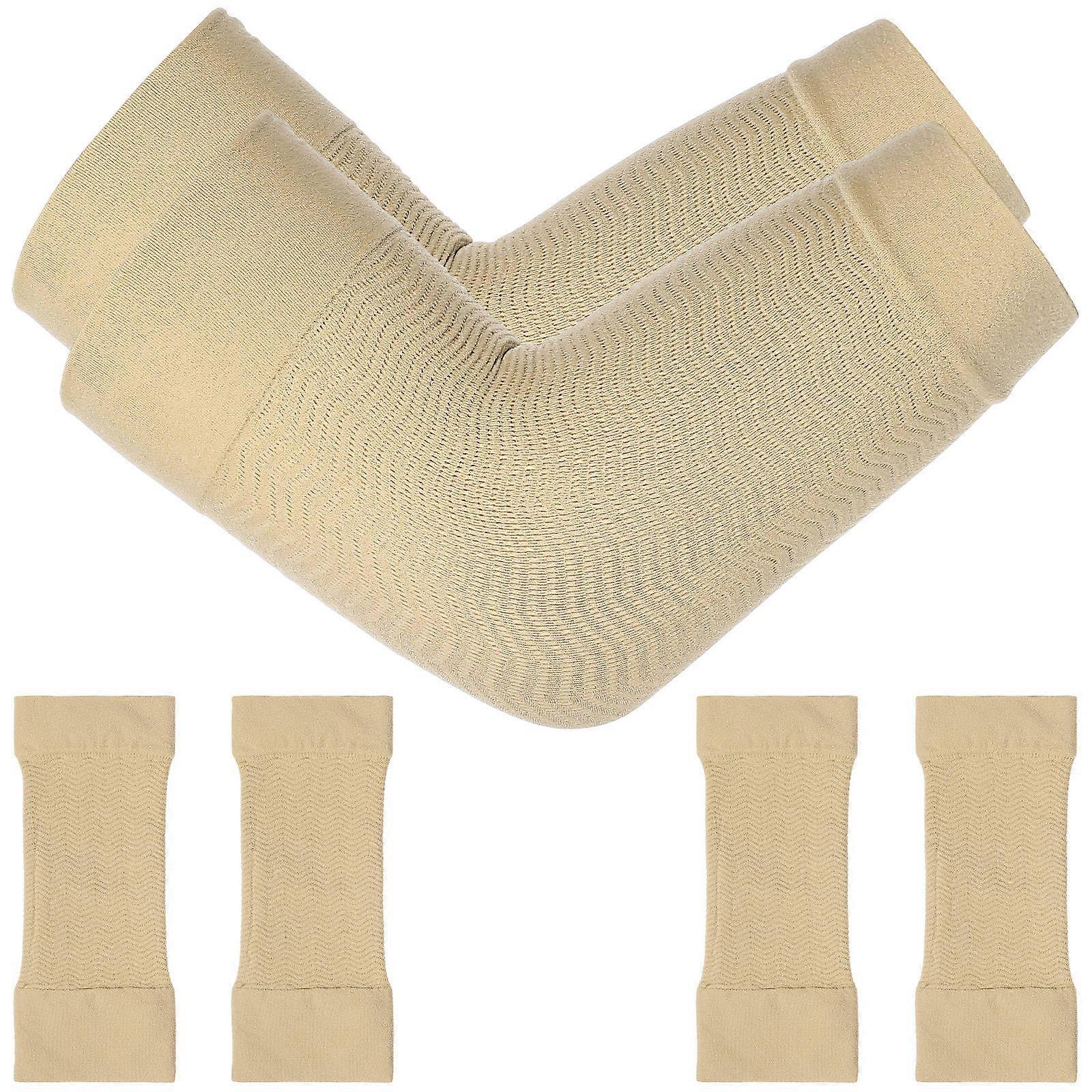 Beige Arm Sleeves for Sports Use Made from Nylon Comfortable Elastic Design Versatile Elbow Brace 3 Pairs