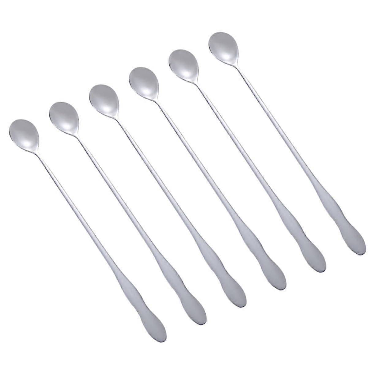 Set of 6 Mixing Spoons Made of Stainless Steel Long Pumpkin Shaped Handle Ideal for Home Bar and Ice Cream Spoon Durable and Rustproof