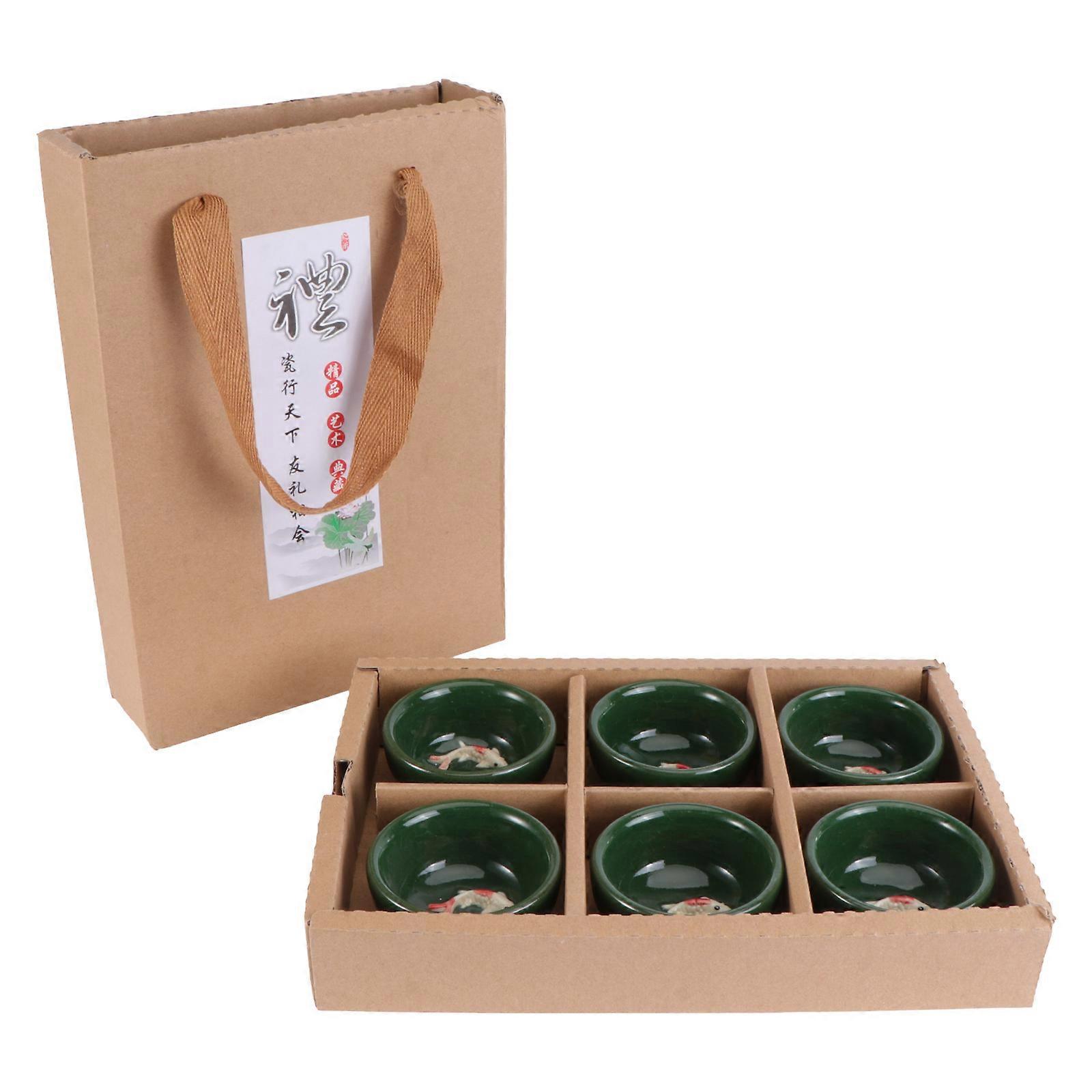 Ceramic Tea Cups Versatile Tea Mug Round Shape Practical Dark Green Party Tableware 6Pcs