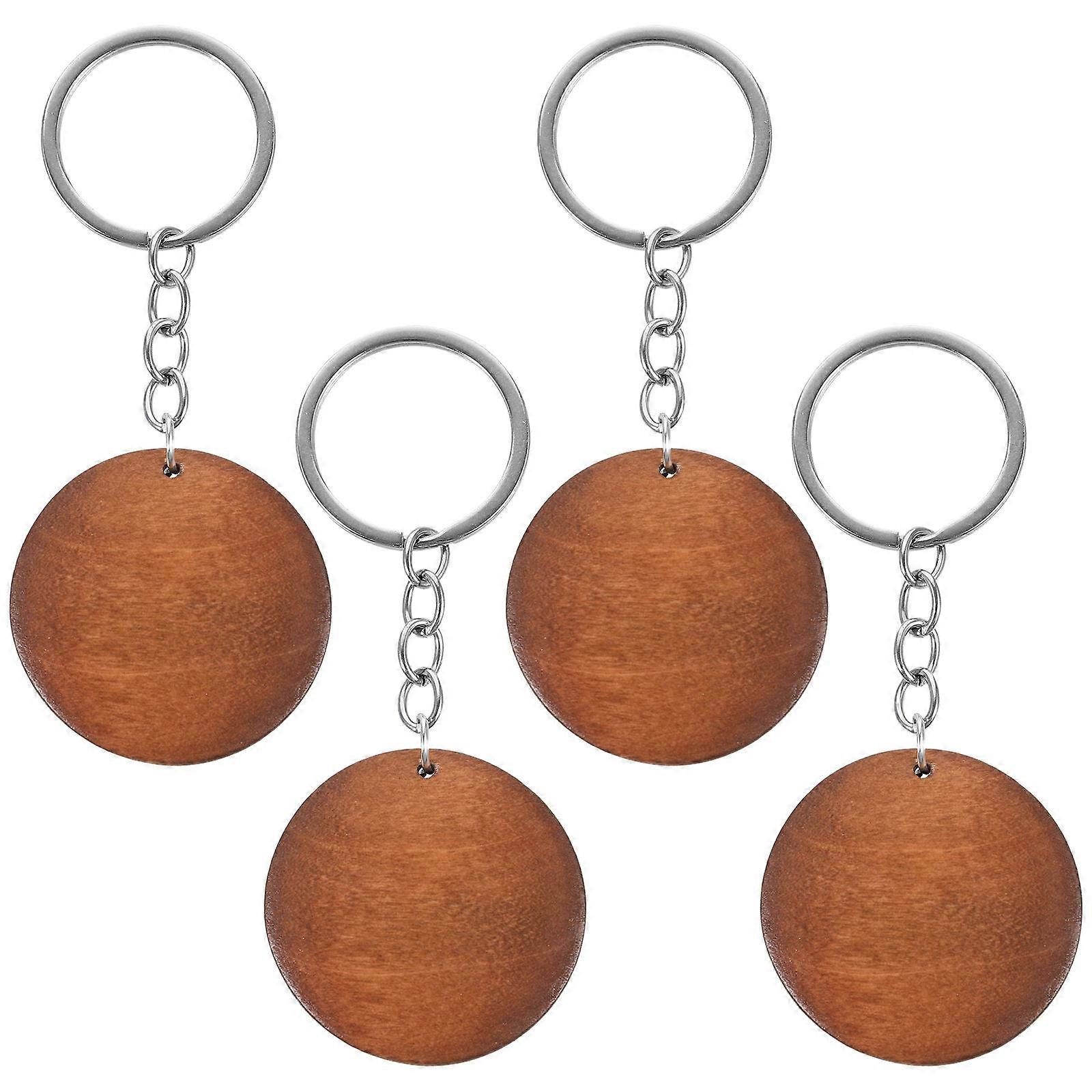 Wooden Keychain Blanks for DIY Crafts with Brown Color and 4pcs Round Shaped Charms Suitable for Decor