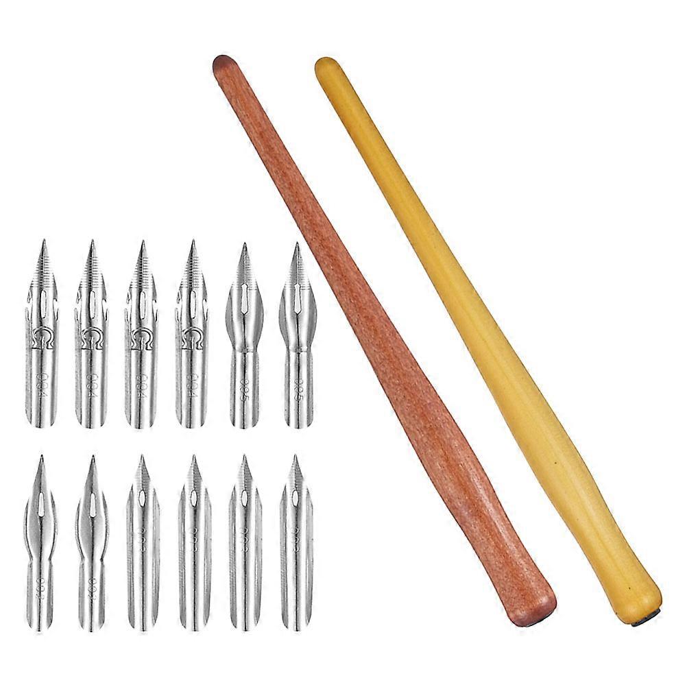 1 Set Gothic Art Flat Head Calligraphy Pen with Wood and Stainless Steel for Home Use Assorted Color