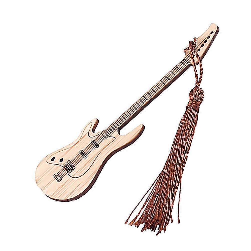 Bamboo Guitar Shape Bookmark Page Marker for Home Use Brown Synthetic Material