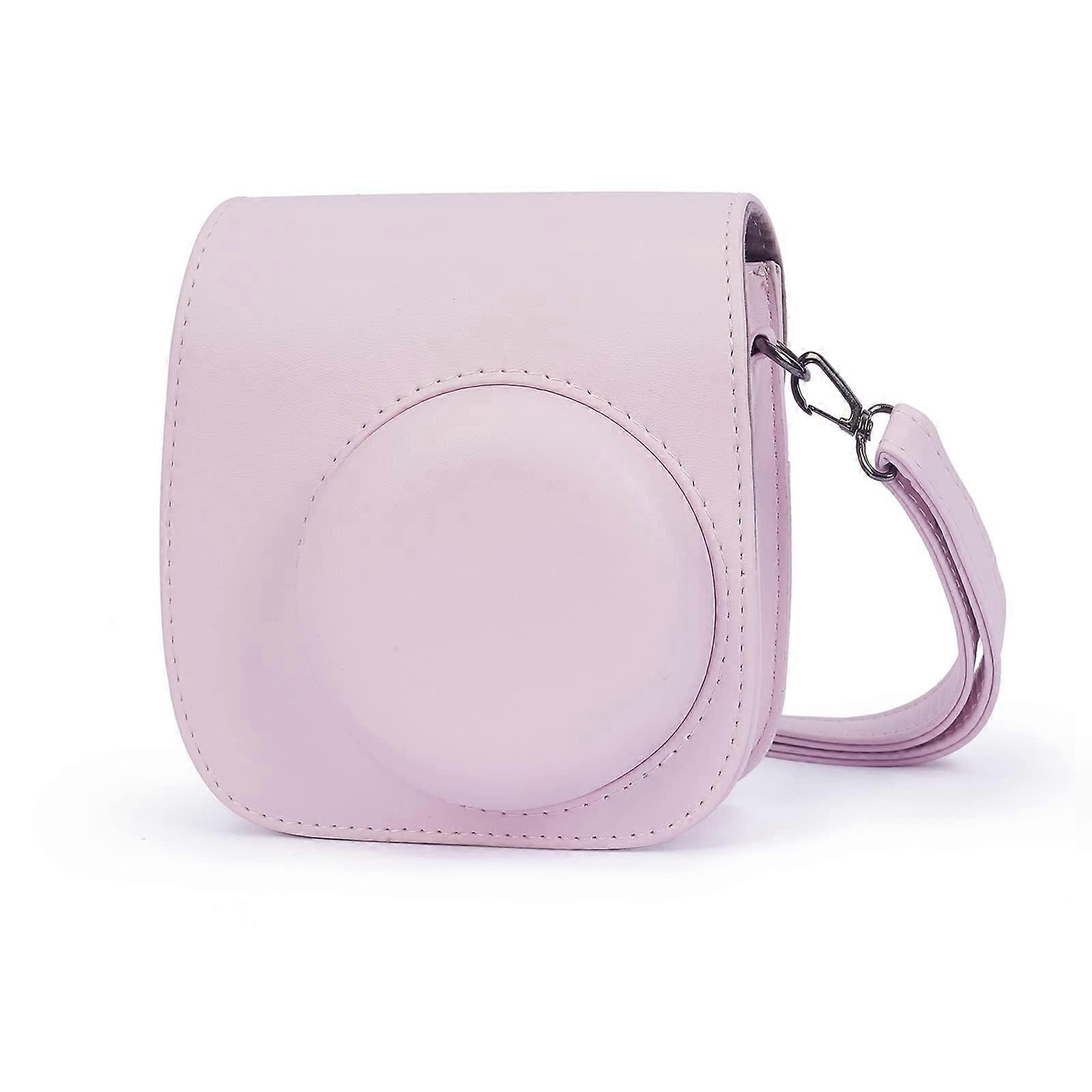 Instant Camera Case for Instax Mini 12 Mini 11 Soft Faux Leather with Shoulder Strap and Bag in Blossom Pink