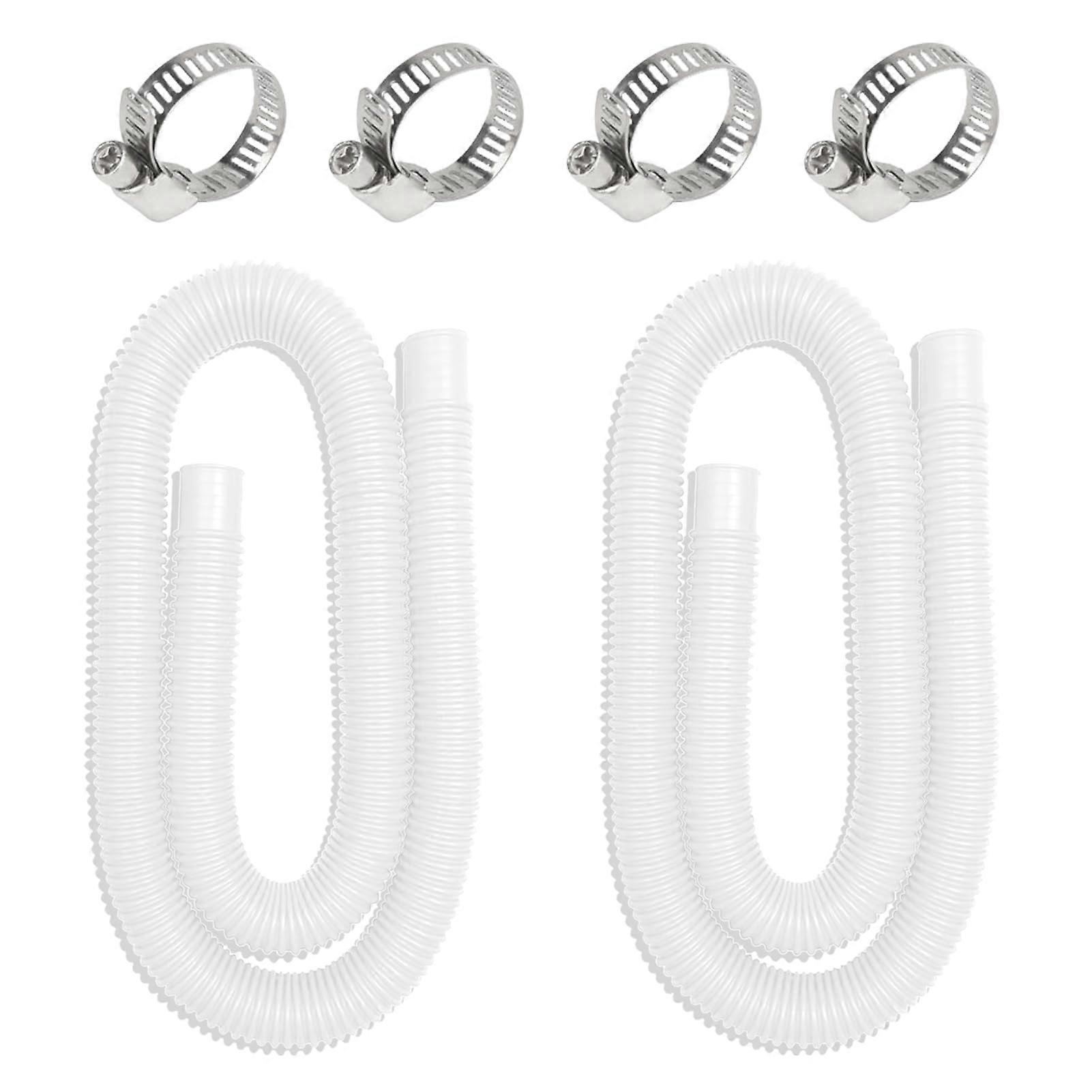 Pack of 2 Pool Hose 32 mm, 150 cm with 4 Hose Clamps, Pump Hose (White)