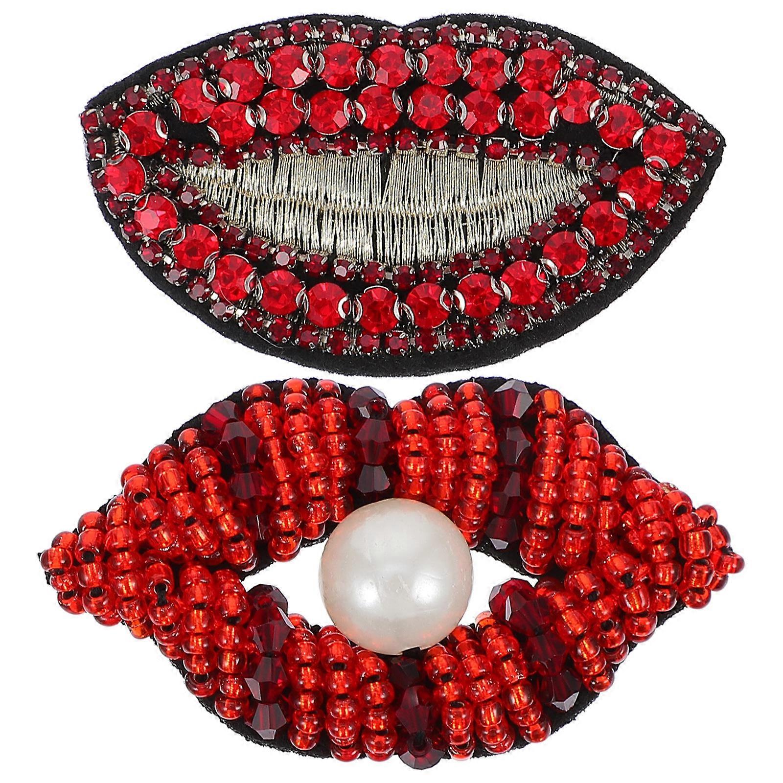 Applique Patch For Clothes Decoration Handicraft Enthusiasts Assorted Color Lip Shape 2Pcs