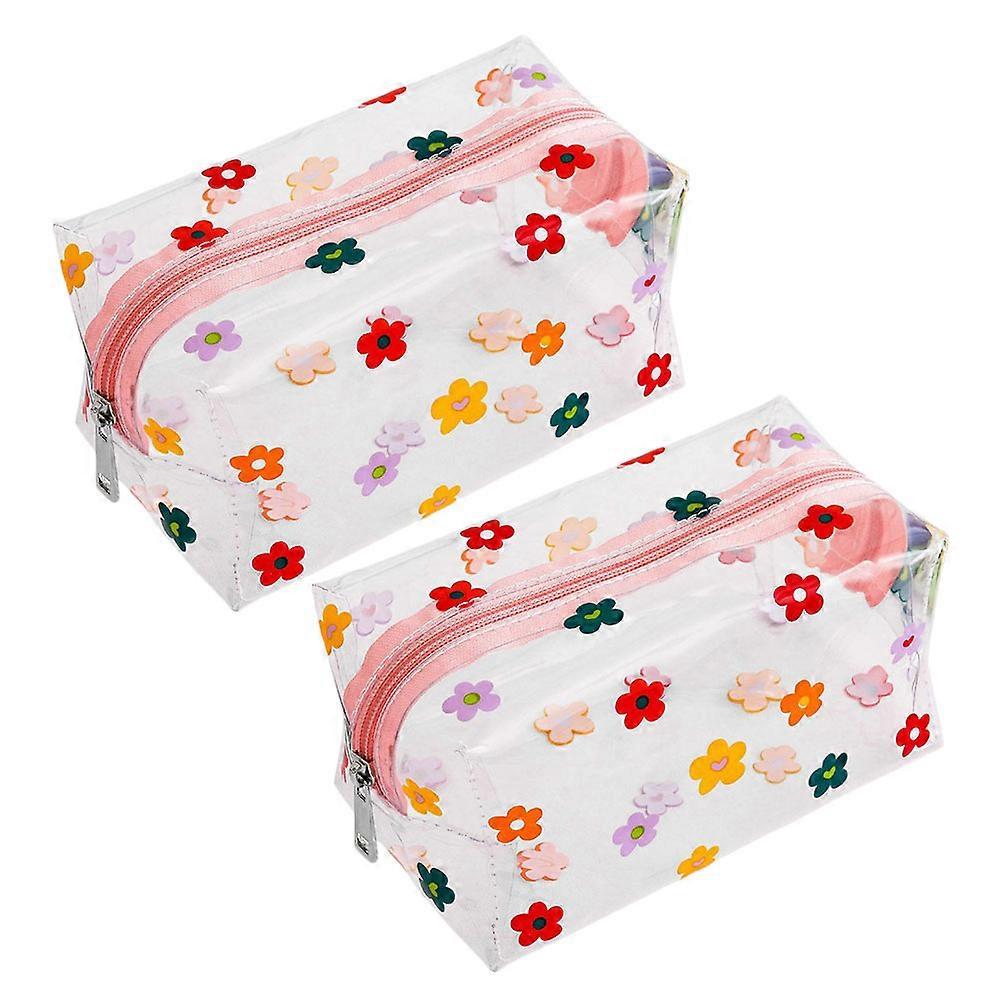 2pcs Large Capacity Transparent Toiletry Bag with Flower Print, Durable PVC Travel Wash Bag for Home and Portable Use