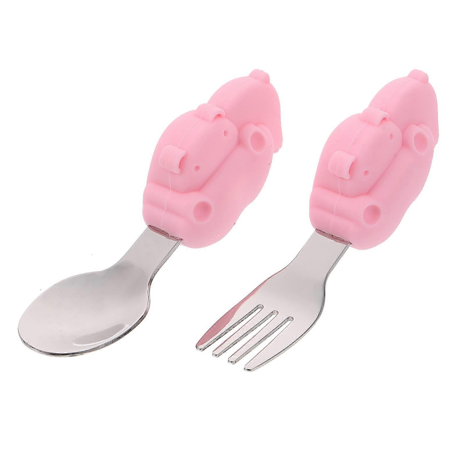 Stainless Steel Training Spoon and Fork Set for Heat Resistant, Soft Utensils for Weaning and Feeding
