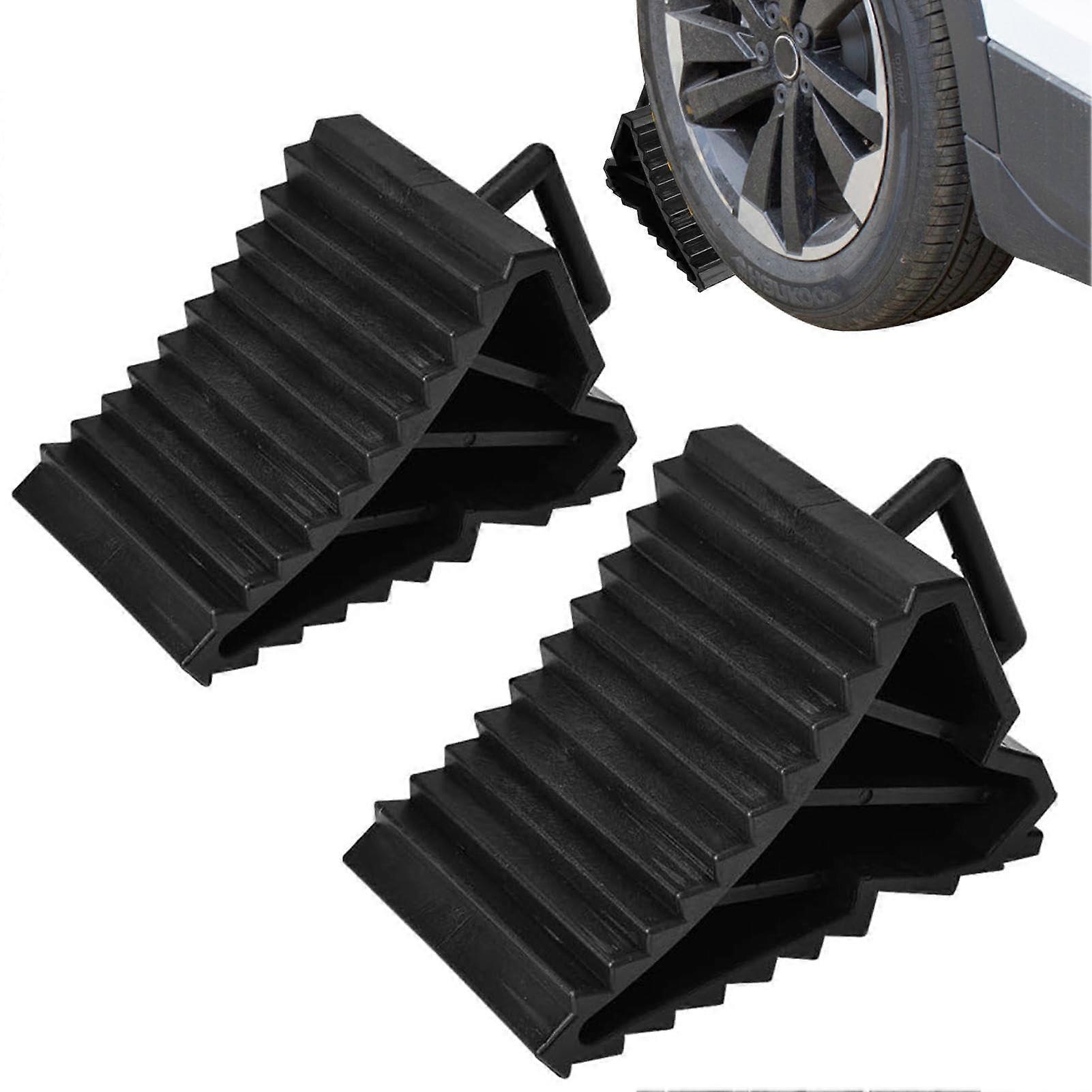 Tyre Wedges For Cars Rubber Tyre Blocks Slope Wedges With Handle Non-Slip Cap Compatible With Most Car Tyres