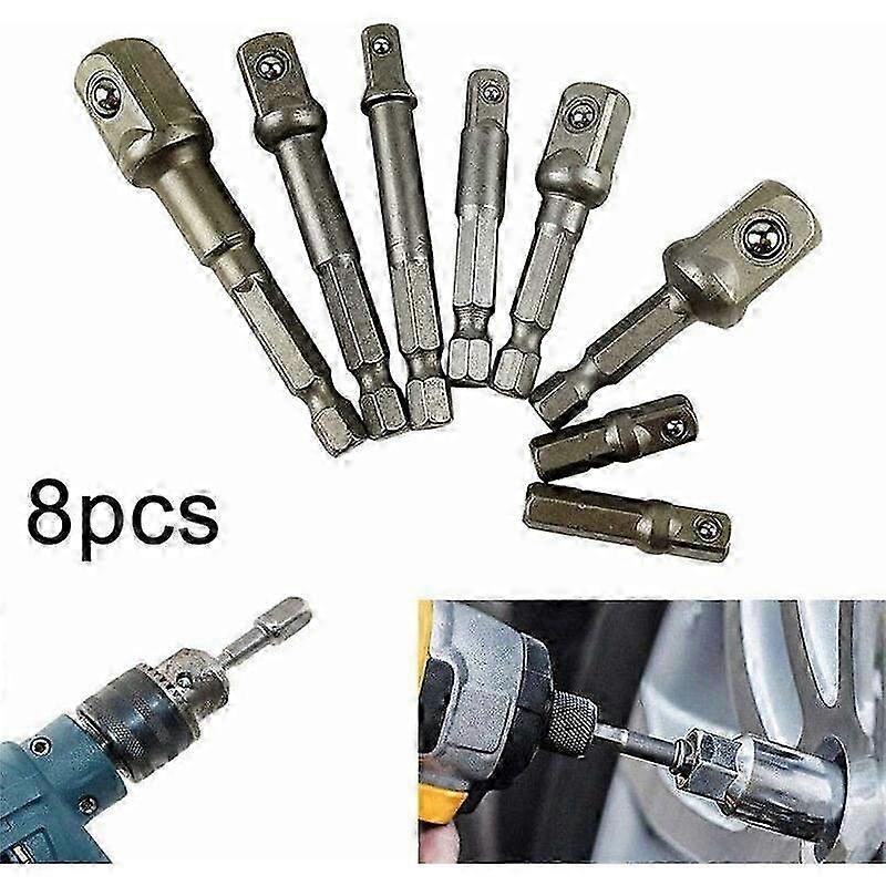 8PCS Impact Drill Socket Holder Adapter Set - Hex Shank Bar Set for 1/4, 3/8, & 1/2 Socket Compatibility