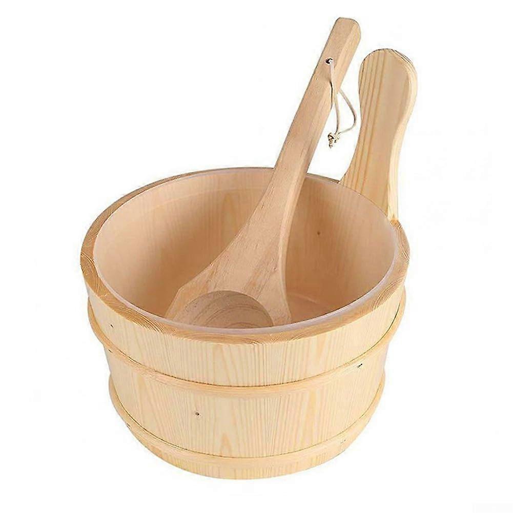 Wooden Sauna Bucket and Spoon with Inner Liner for Steam Room and Spa Use, Durable Dry Steam Watering Bucket for Home and Gym