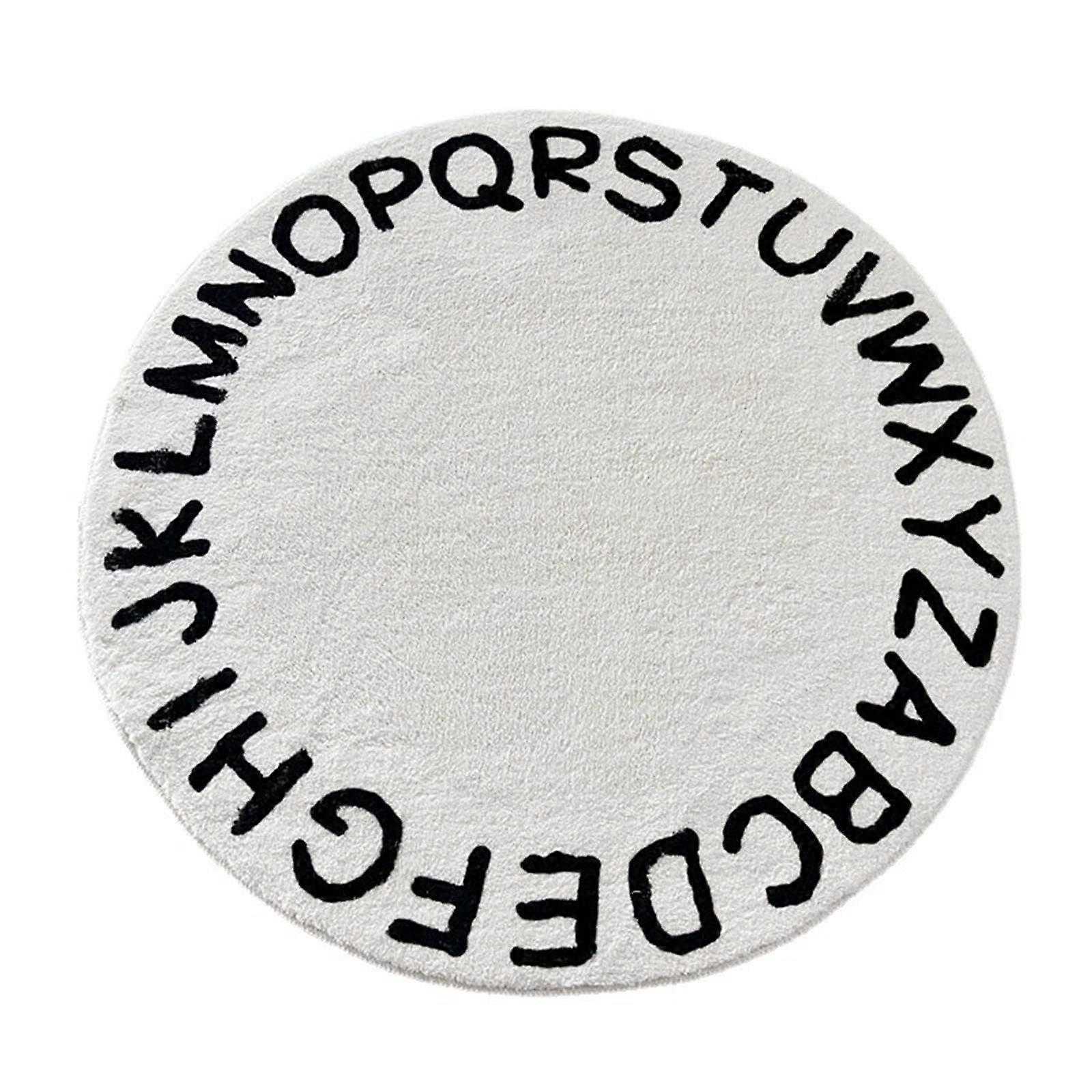ABC Alphabet Round Rug For Kids Soft Plush Educational Crawling Mat Non Slip Backing 80 X 80 Cm Black Letter