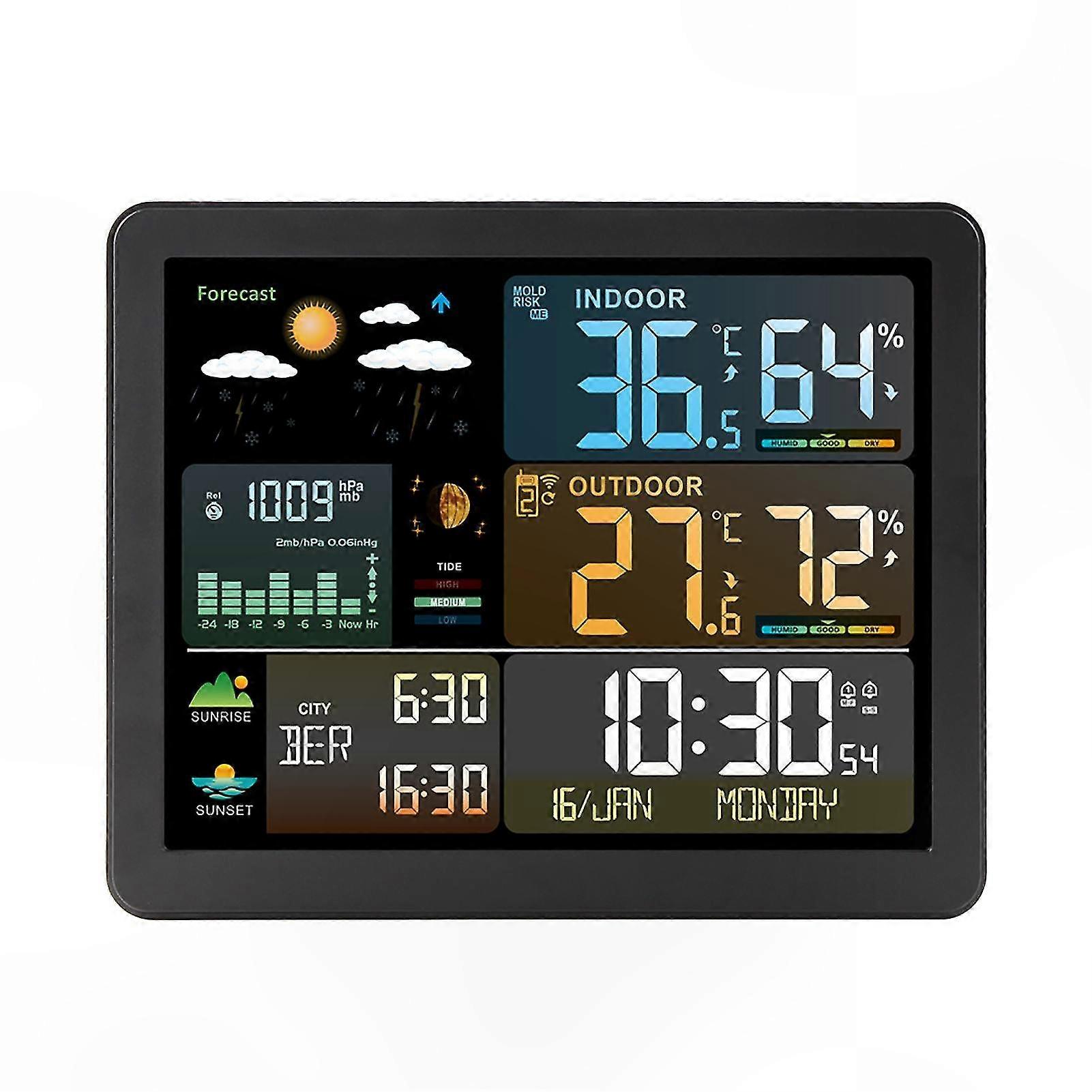 Smart Weather Station with Clock, Indoor Outdoor Temp & Humidity Monitor