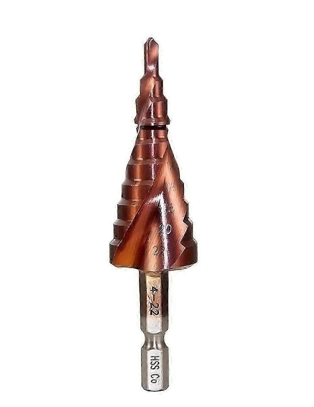 4-22mm Drill Bit, HSS M35 Co Stepper Bit Spiral Groove Hex Shank HSS Multi-Function Drilling Tool Cobalt Bore Hole Cutter Cut Enlarge PVC Sheet Wood S