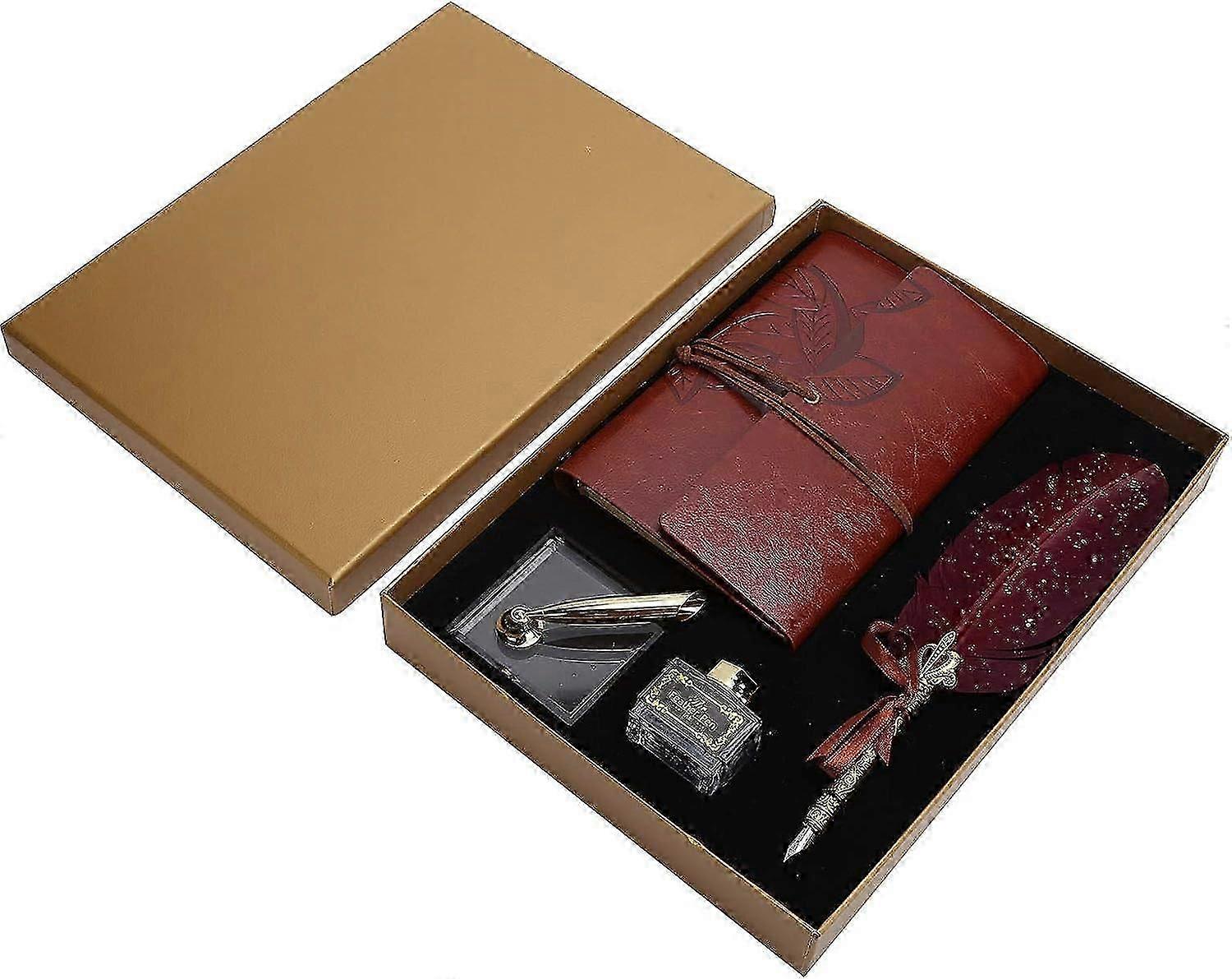 Feather Drawing Pen Kit Craft Supplies with Pen Socket and Notebook,Feather Pen and Empty Ink Set, Vinage Calligraphy Quill Dip for Writing, Signature