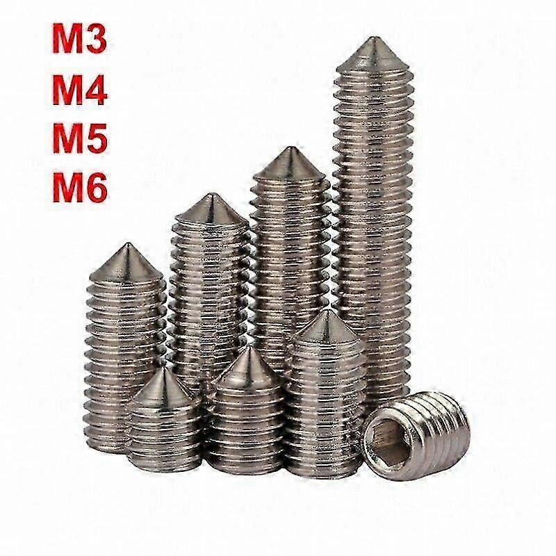 25 stk M2 M3 M4 M5 M6 Rustfritt stål Kjeglepunkt Grub Skruer Hex Socket Setskrue