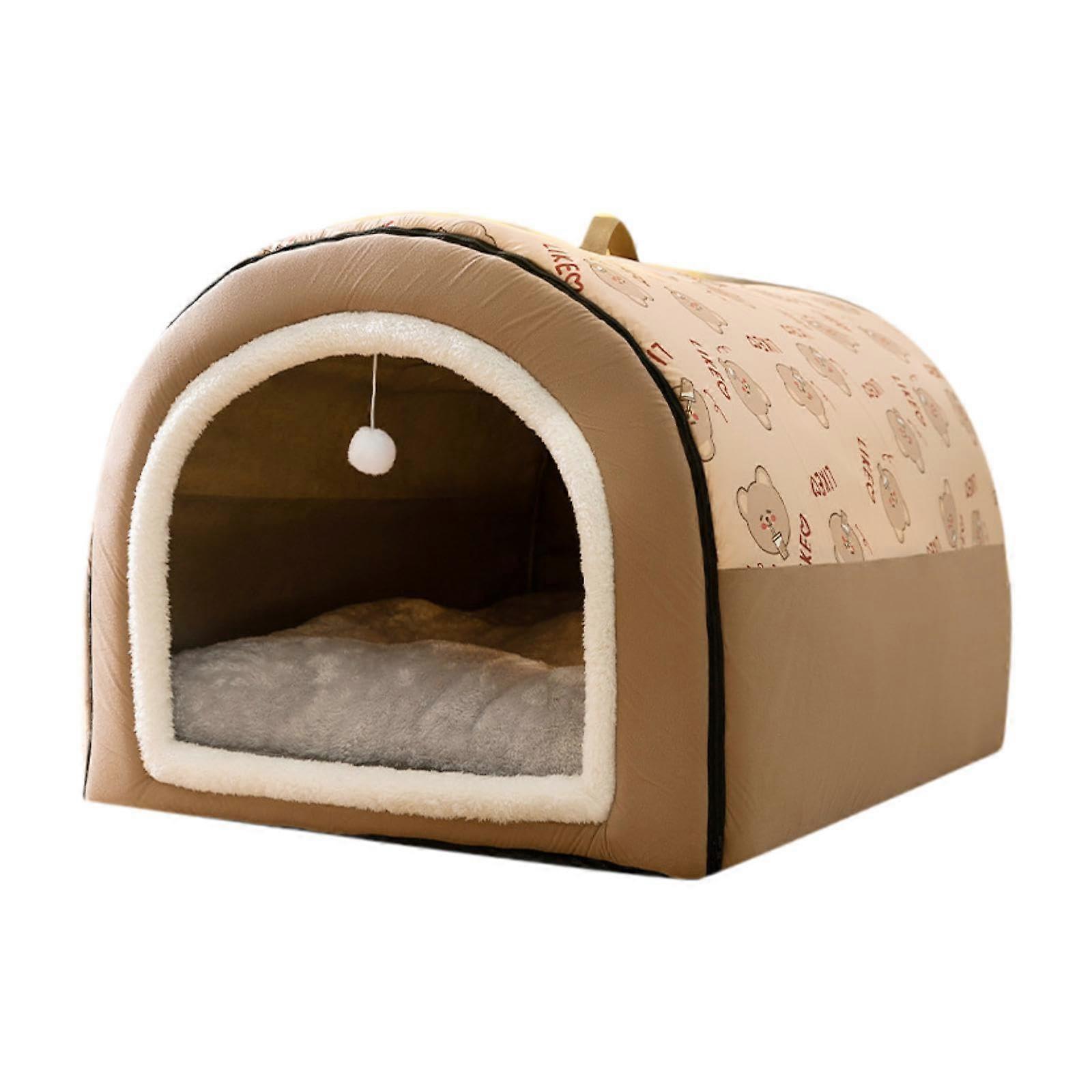 2 in 1 Dog Cat Bed, XL Brown Soft Kennel Tent, Cozy Portable Pet Shelter for Kittens and Puppies
