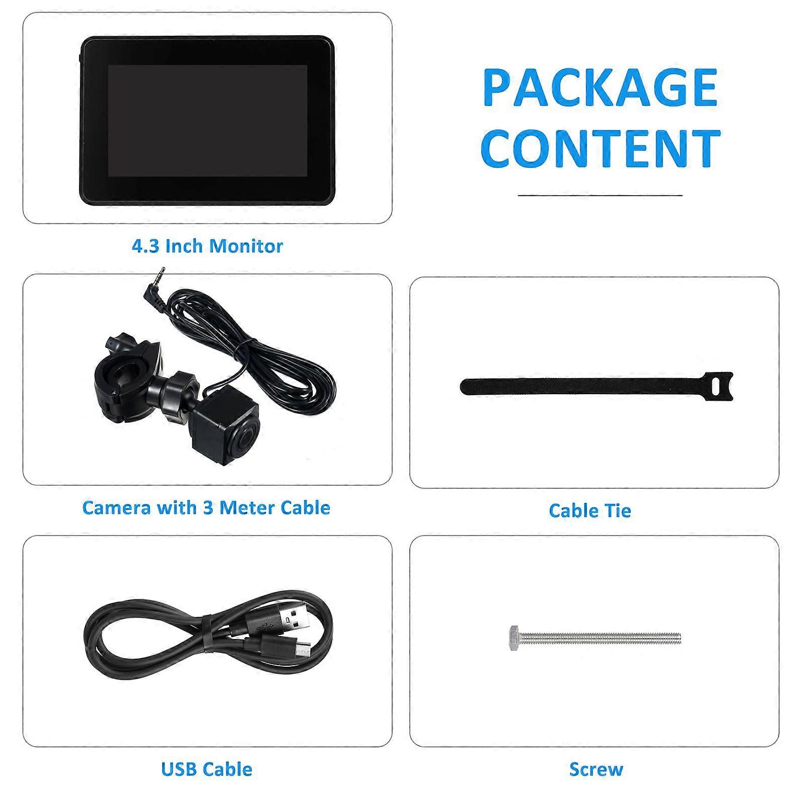 Handlebar Bike Mirror, 1080P Rechargeable Recording Bicycle Rear View Camera with 4.3'' Monitor Night Vision 110 Wide Angle View Adjustable Bracket, C