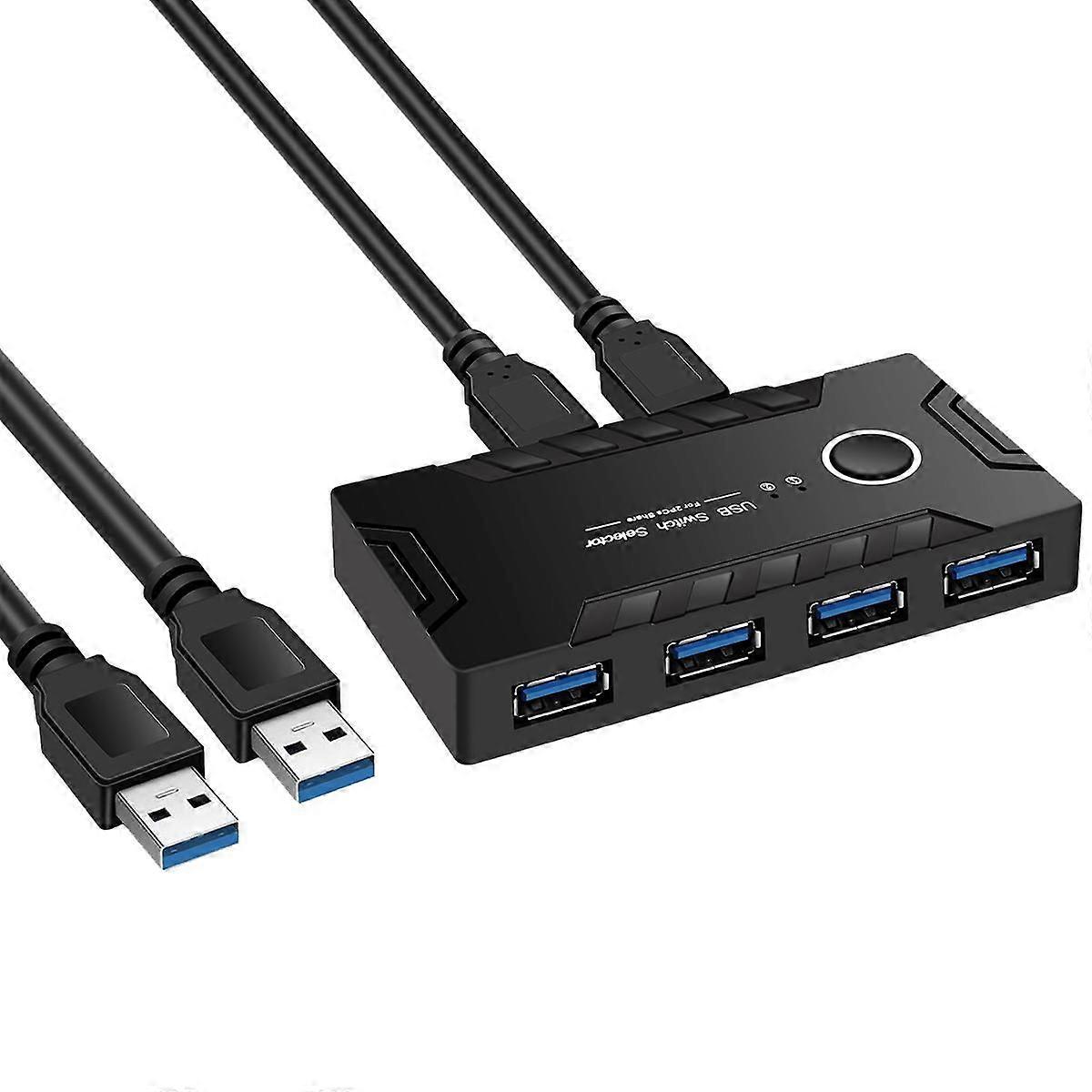 USB 3.0 KVM Switcher 2 in 4 Out for Keyboard Printer Monitor USB 3.0 Switch USB Hub Adapter