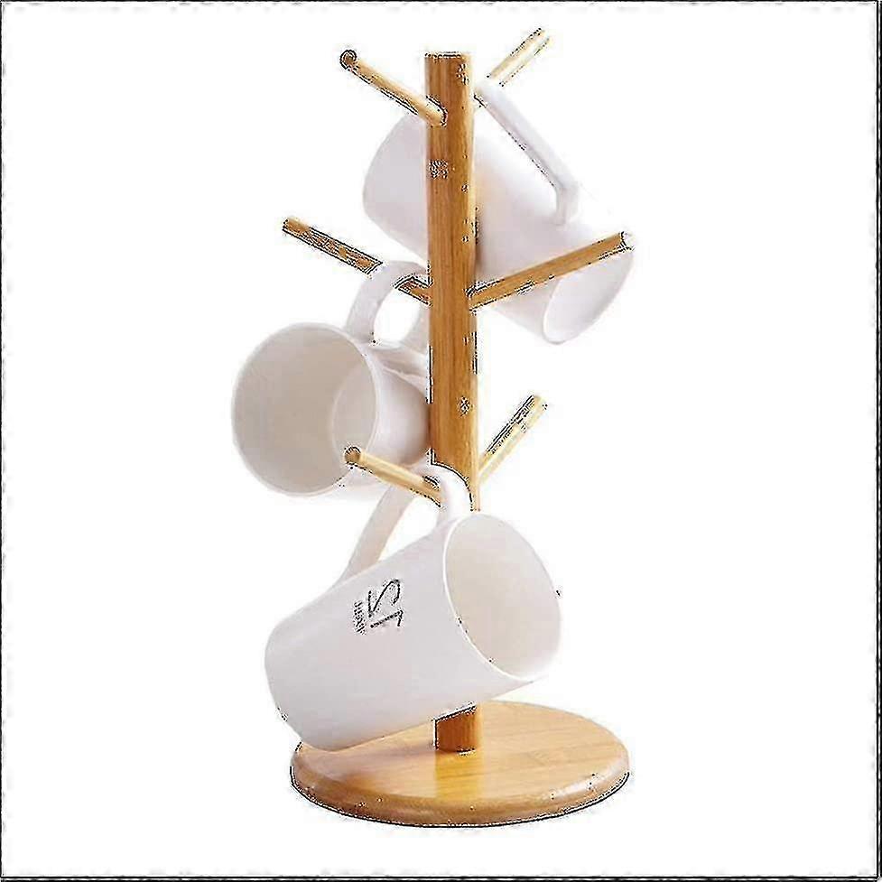 Bamboo Mug Holder Tree, Thicker Base Coffee Cup Holder Stand For Counter, Mug Rack With 6 Hooks SZRH A-S