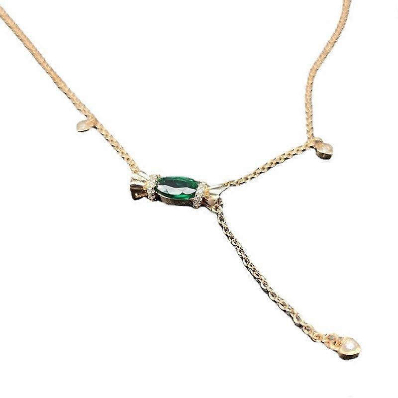 S925 Sliver Oval Cut Lab-Created Emerald Candy Shape Necklace For Gift to your Girlfriend,Wife