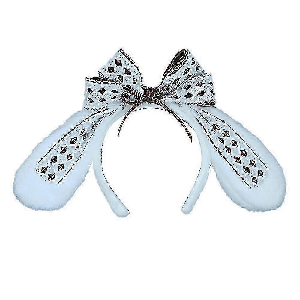 Plush Rabbit Ears Headband for Women - Soft Bowknot Hair Hoop for Parties