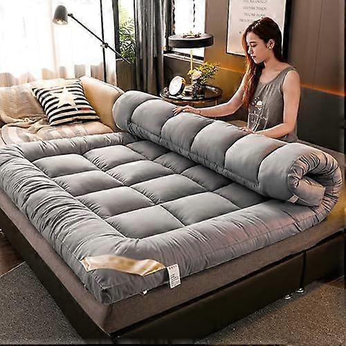 Japanese Style Soft Futon Floor Mattress Foldable Roll Up 10cm Thick Single 120x200cm Grey Home Dormitory Topper