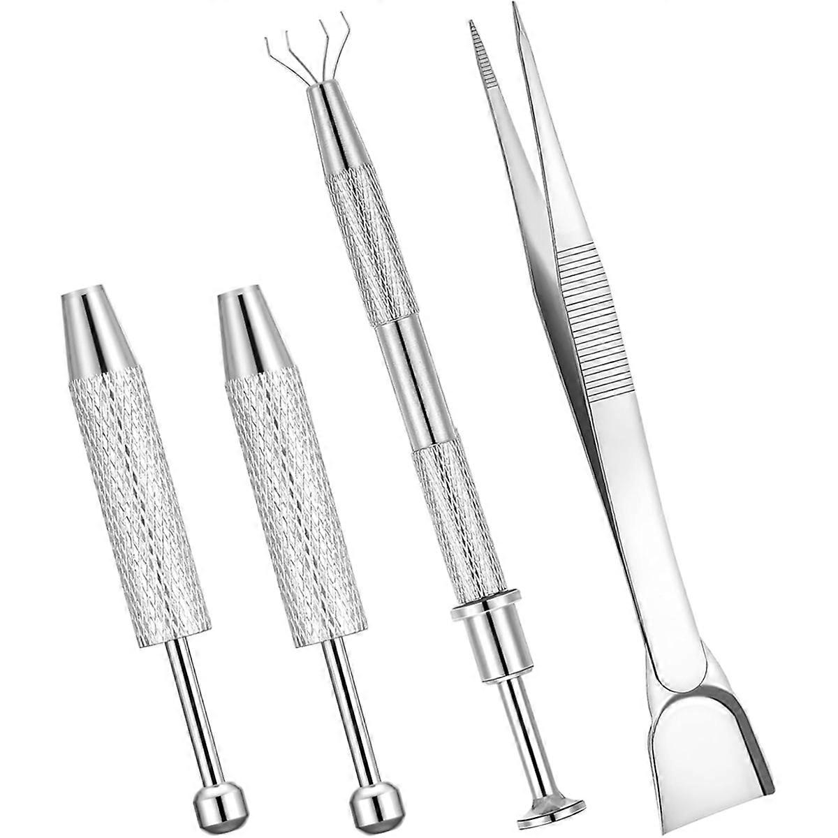 4Pcs Grabber Tool Holder Set, Jewelry Pick Up Tool 4 Claw Piercing Ball Stainless Steel for Tiny Objects Chip Electronic