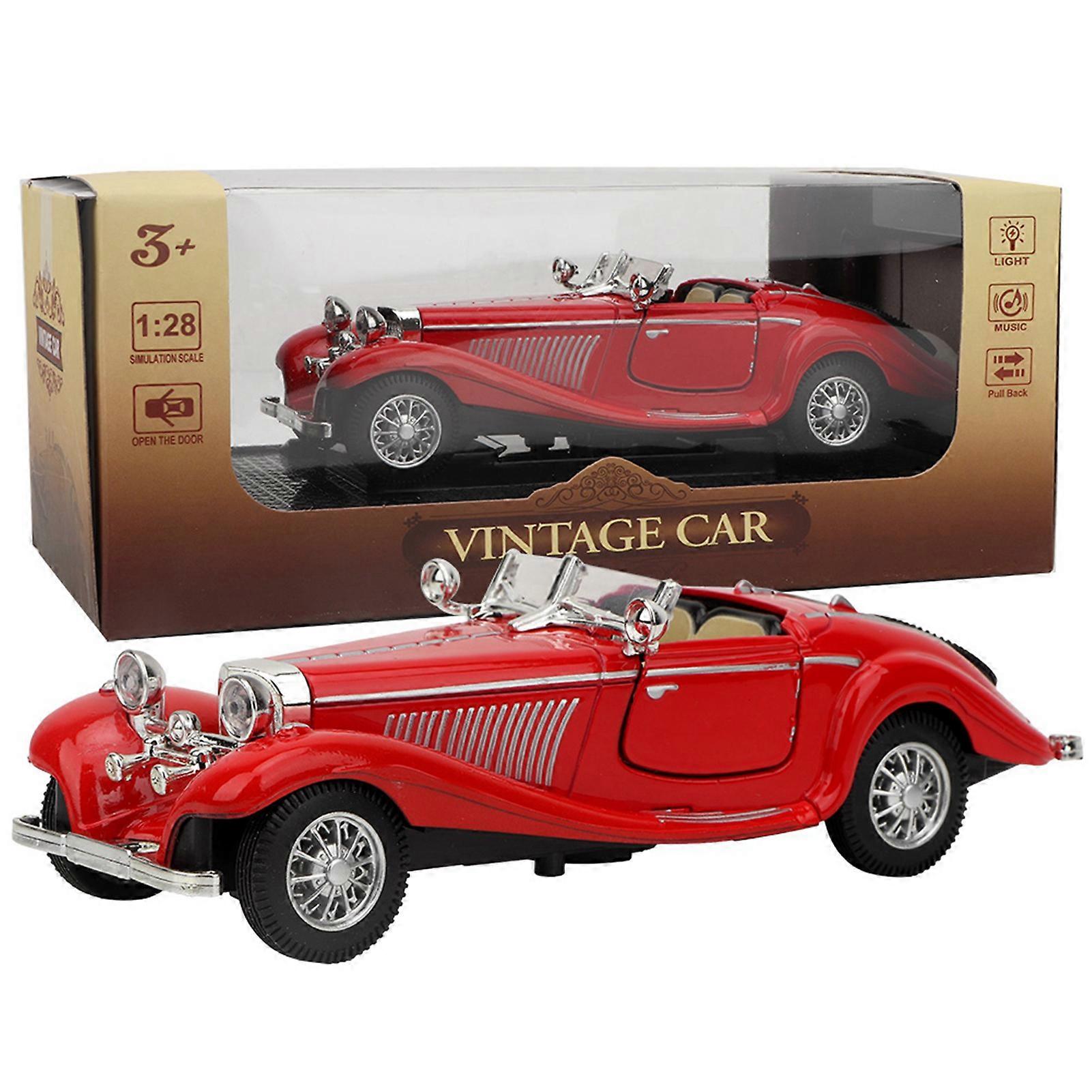 Jouet de voiture vintage pour enfant, simulation sonore et lumineuse, en alliage (rouge)
