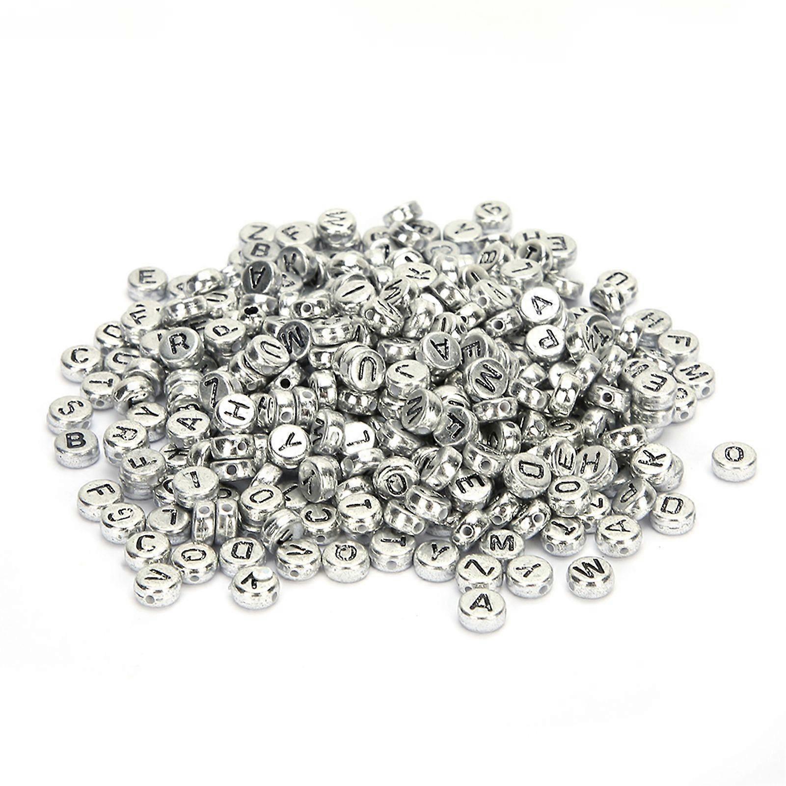 500PCs Acrylic Beads Round DIY Material Handmade Beaded Accessories English Alphabet for ClothingSilver