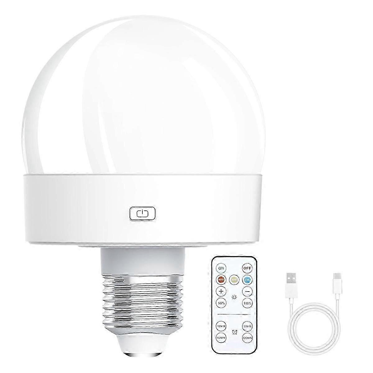 Rechargeable Battery Operated Light Bulbs, 300LM E26 Screw in Light Bulb for Lamps with Remote Control Dimmable&