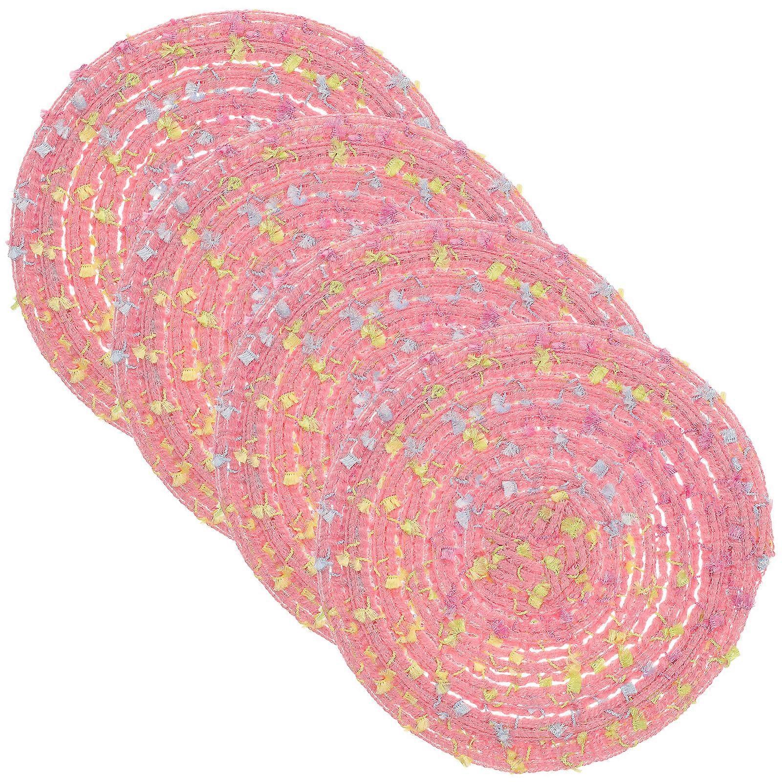 Round Woven Cup Mats Drink Coasters 12Pcs Pink for Table Use