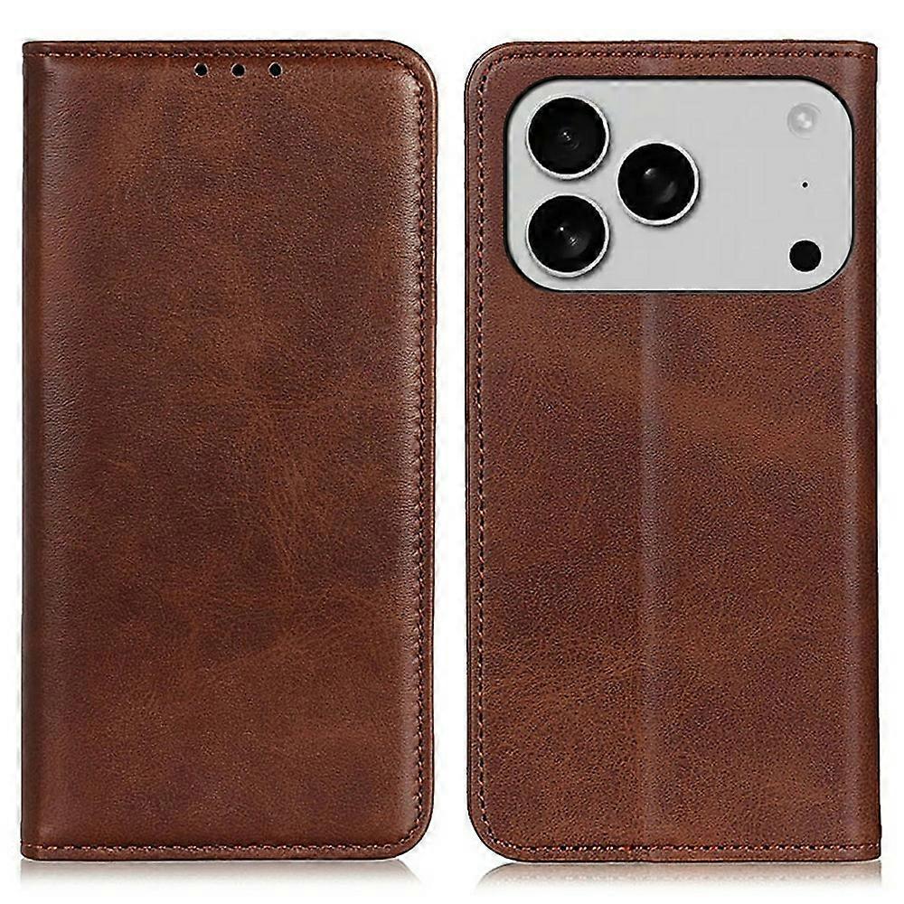 For iPhone 17 Pro Case Split Leather Flip Wallet Phone Cover - Coffee