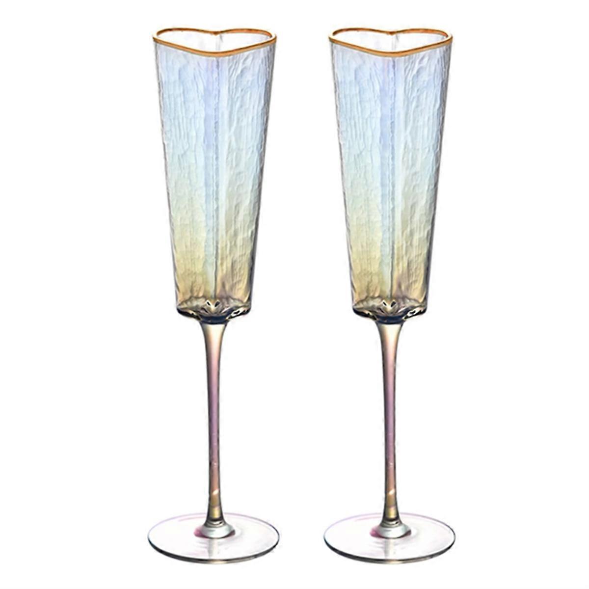 2 Pack Fashion Gold Rimmed Heart Shaped Glass Goblet Wine Drinking Glass for Home Party Club