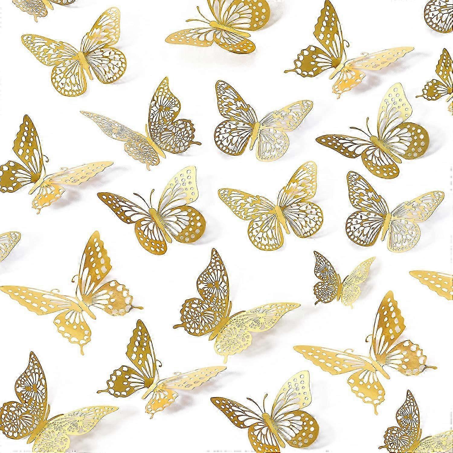 3D Butterfly Wall Decor 48pcs, Gold Butterfly