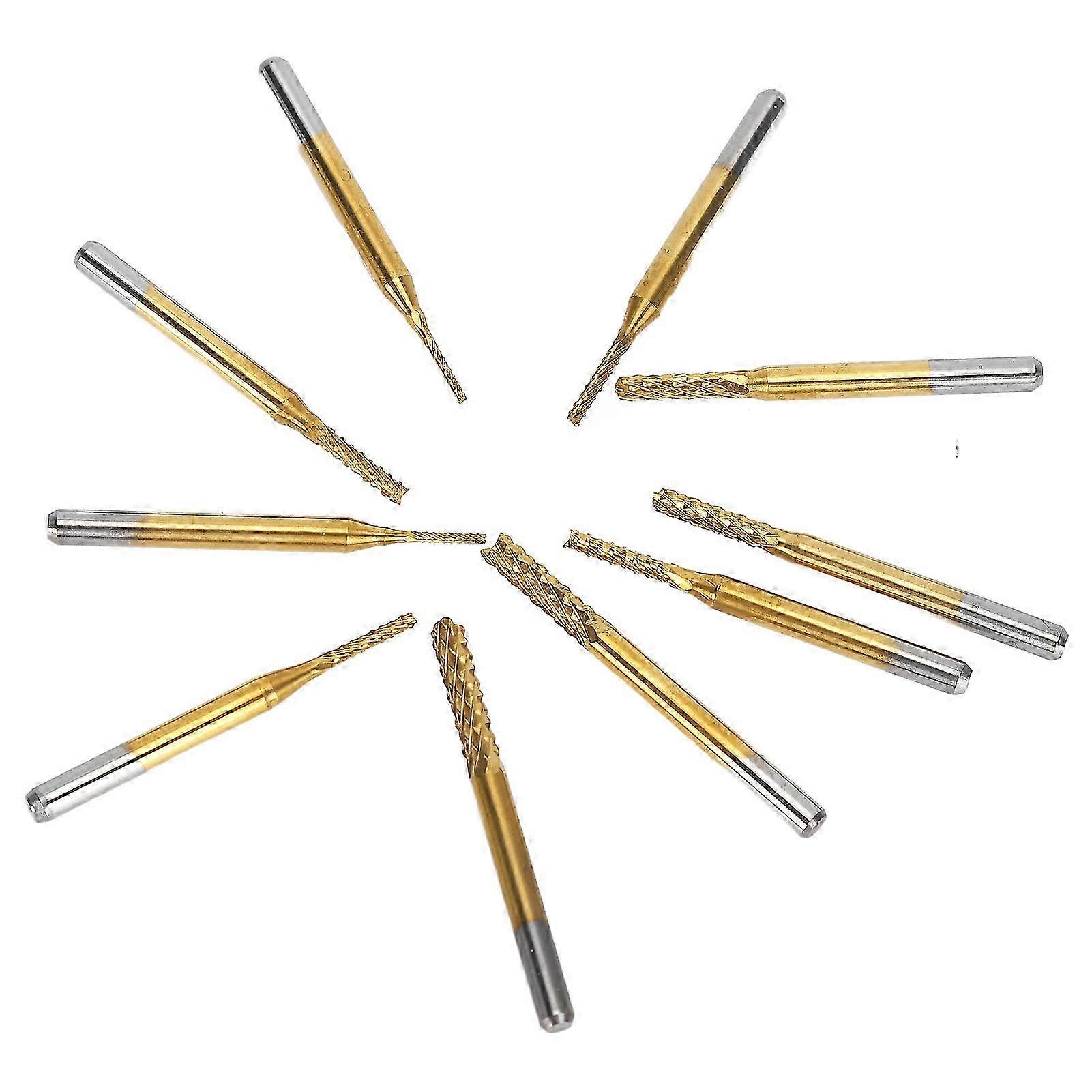 10Pcs Engraving Milling Cutter Ti Coated PCB Carbide Bits 1/8in Shank Rotary Tools 1.0?3.0mm