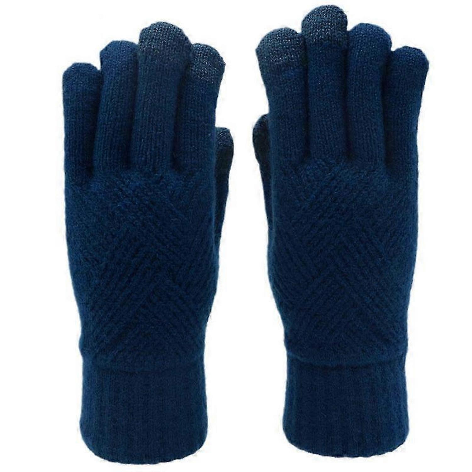Couple Winter Knitted Touch Screen Warm Split Finger Cycling Gloves (blue)