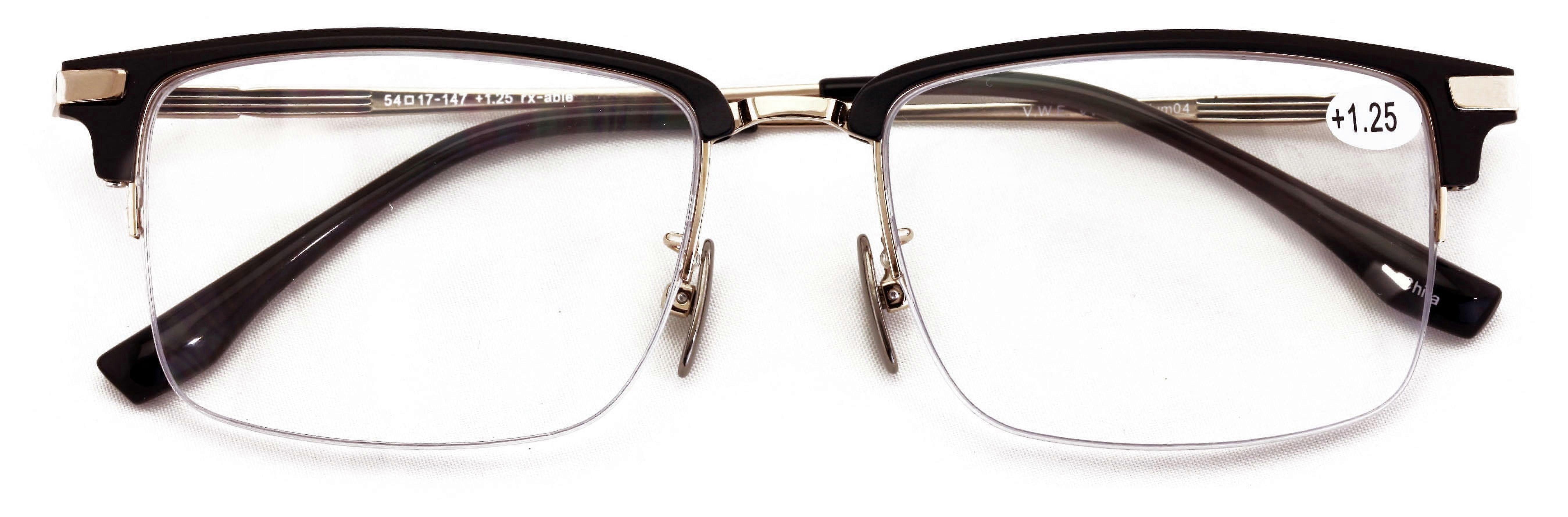Men Aluminum Optical Frame Rectangular Reading Glasses with Titanium Temple Half Rimless 144MM Ti04 +2.75
