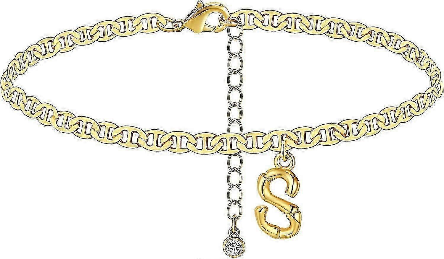 الذهب الأولي خلخال شقة مارينر رابط خلخال 14 قيراط الذهب مطلي رسالة قابل للتعديل الصيف الشاطئ القدم سلسلة هدايا للنساء الرجال في سن المراهقة الفتيات من الألف إلى الياء الذهب - S -