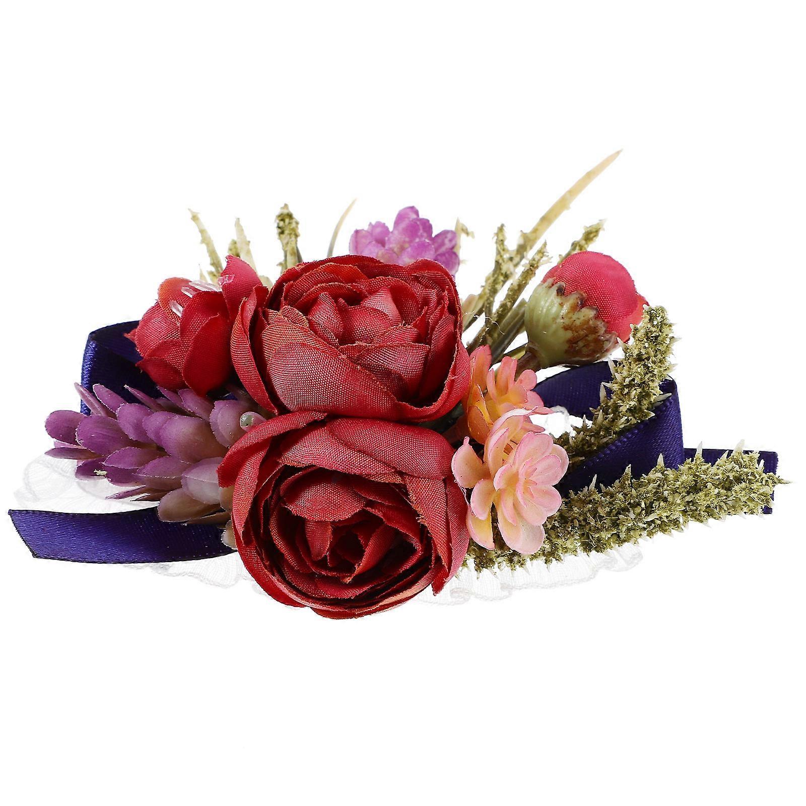 Wrist Corsage Bracelet 10 Pcs Costume Accessory For Bride And Flower Elegant Red