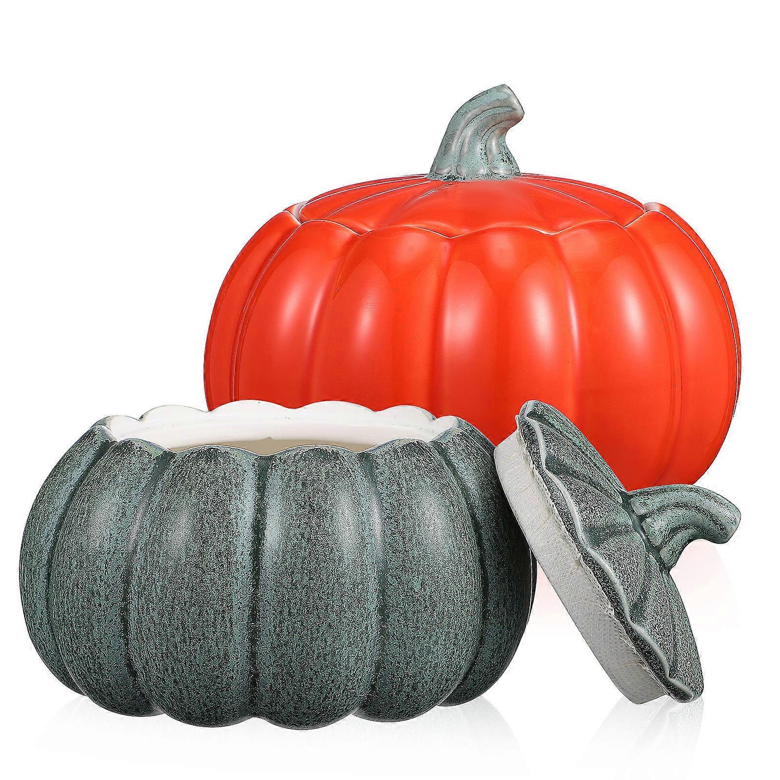Realistic Pumpkin Shaped Ceramic Containers For Storing Dried Fruit And Treats In Assorted Color 4Pcs