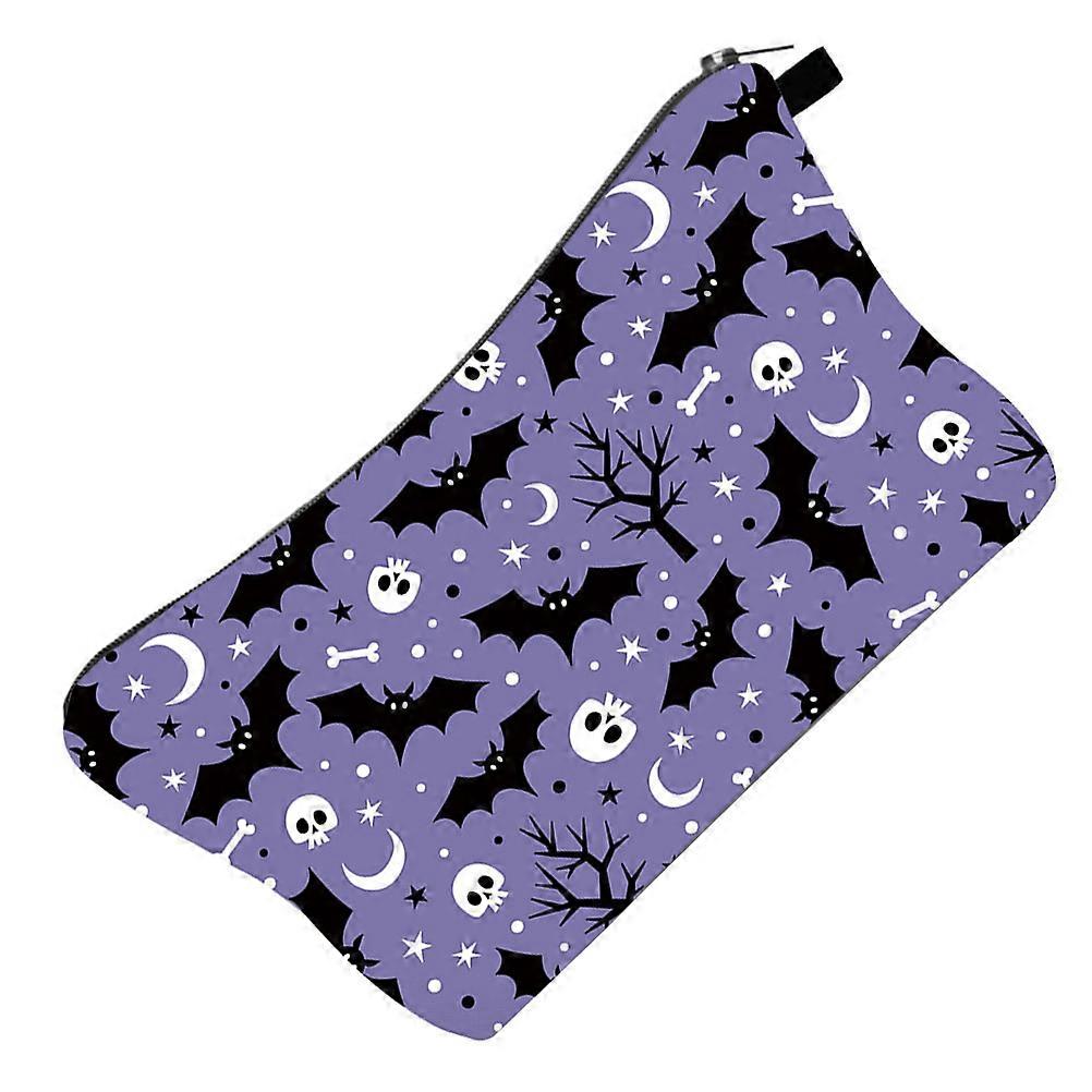 Purple Makeup Bag Halloween Pattern Zipper Pouch Multi-Functional Storage Holder 1Pack