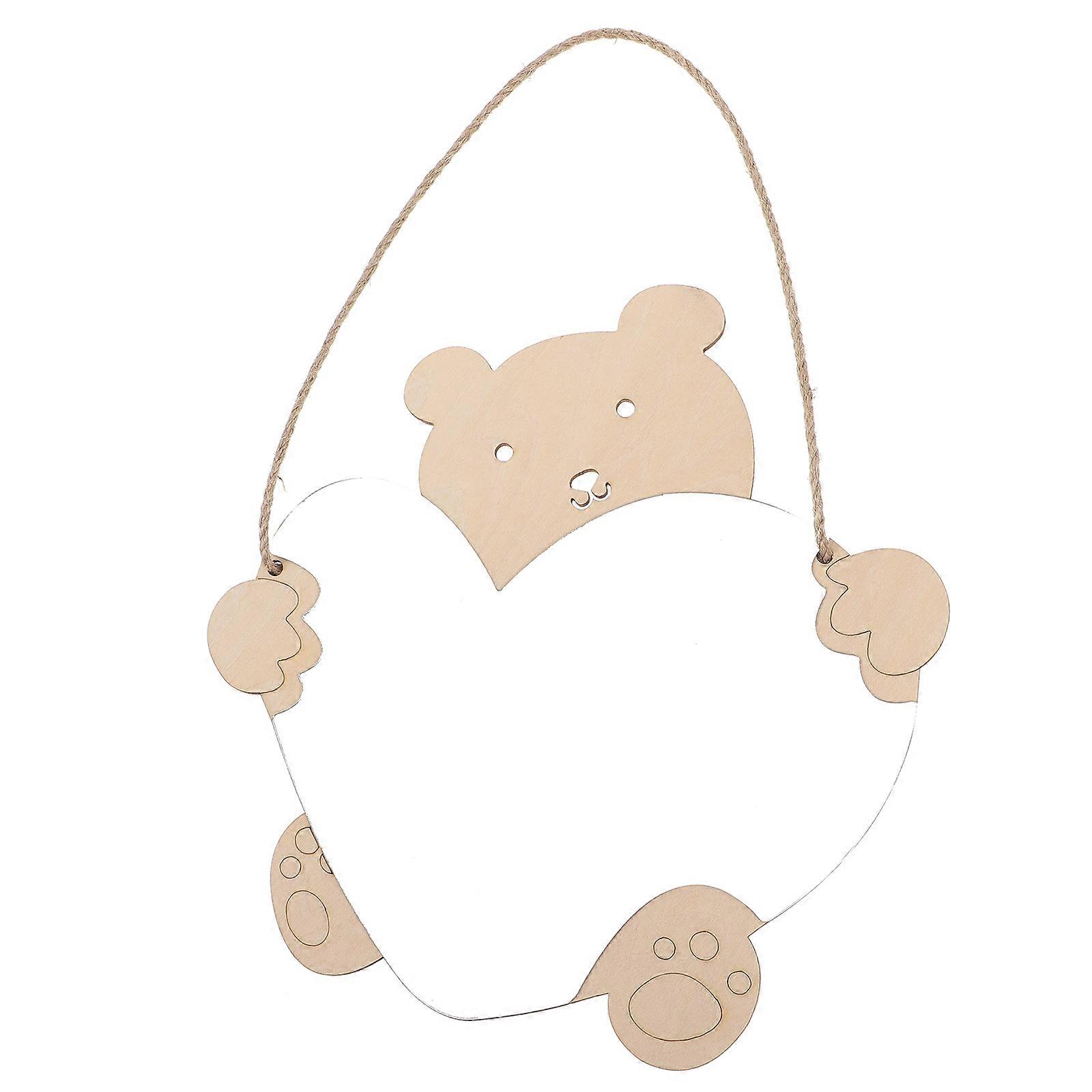 Wooden Makeup Mirror Bear Mirror Hanging Type 2Pcs for Bathroom