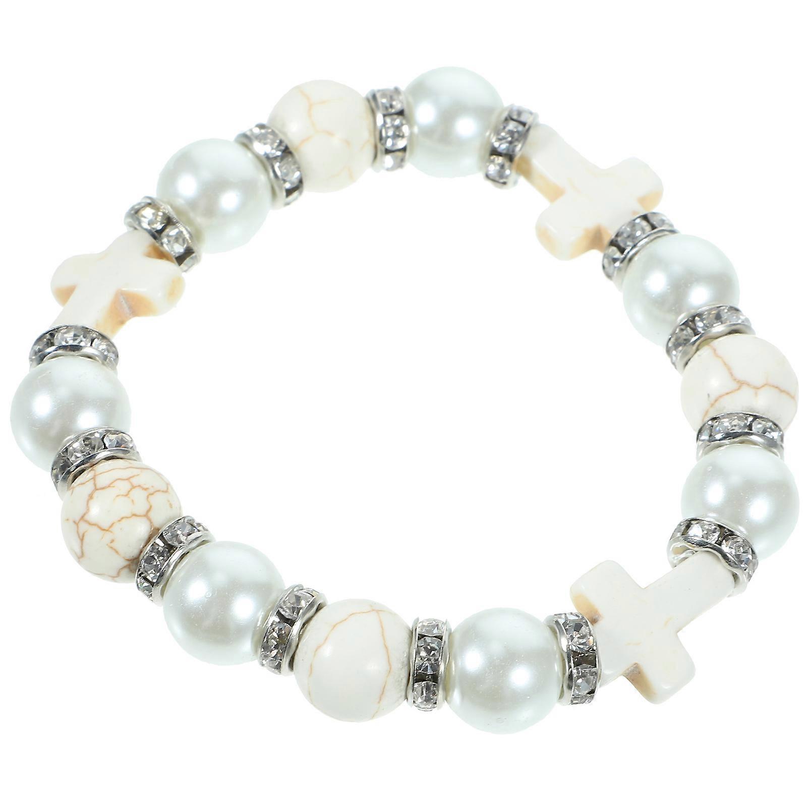 Single Circle Turquoise Pearl Cross Bracelet for Praying 5Pcs