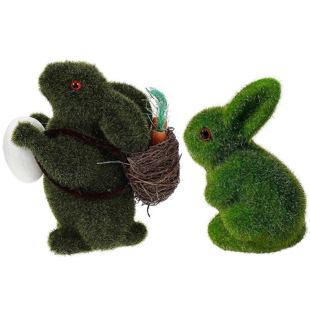Garden Bunny Decoration Flocked Rabbit Ornament 2Pcs Easter Decor