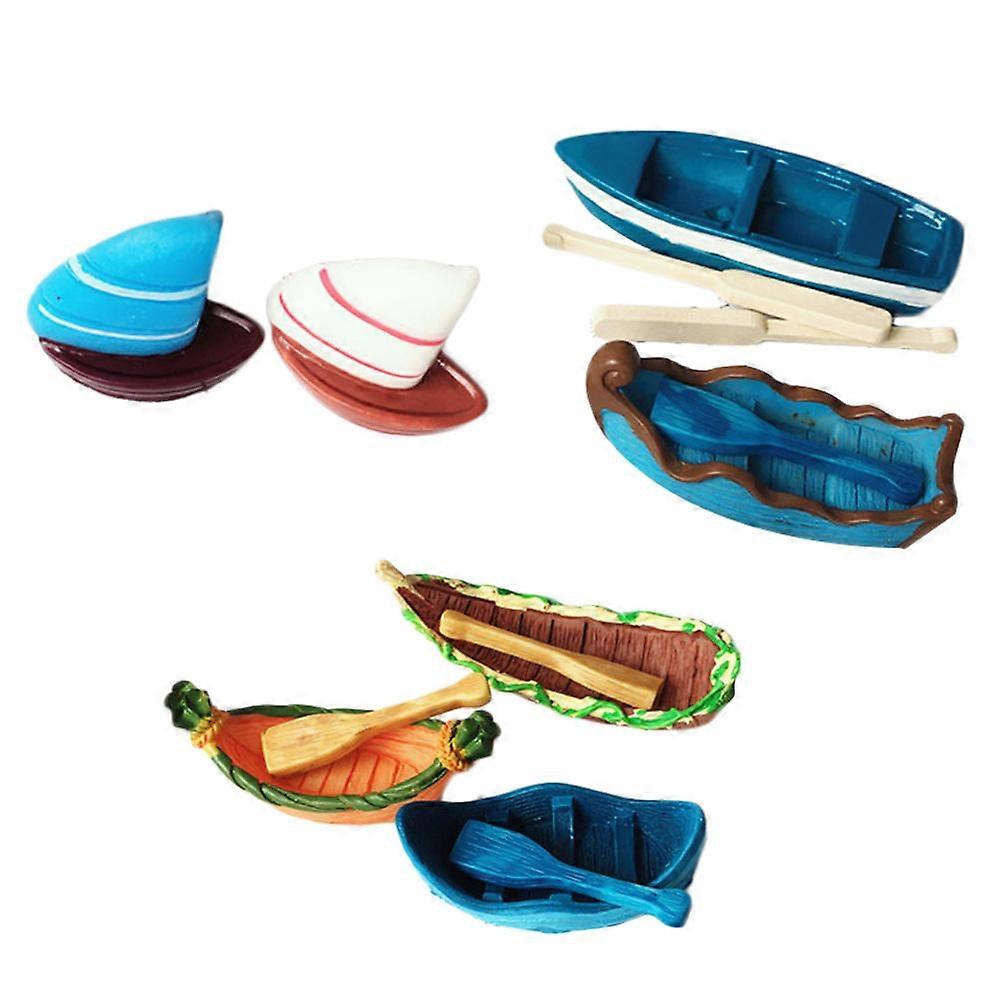 Resin Decorative Simulation Rowboat for Aquarium Artificial Sailboat 2Sets