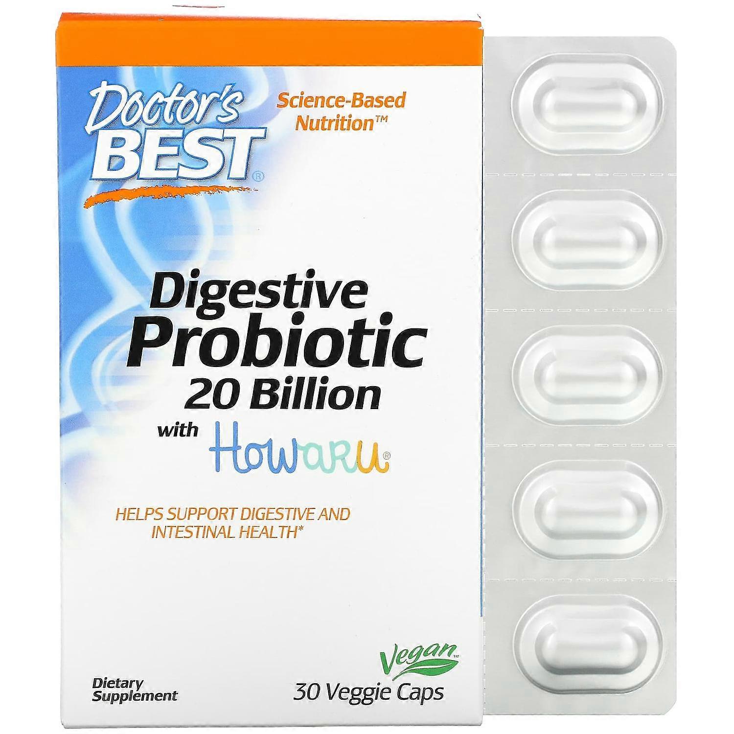 Doctor's Best, Digestive Probiotic with Howaru, 20 Billion CFU, 30 Veggie Caps