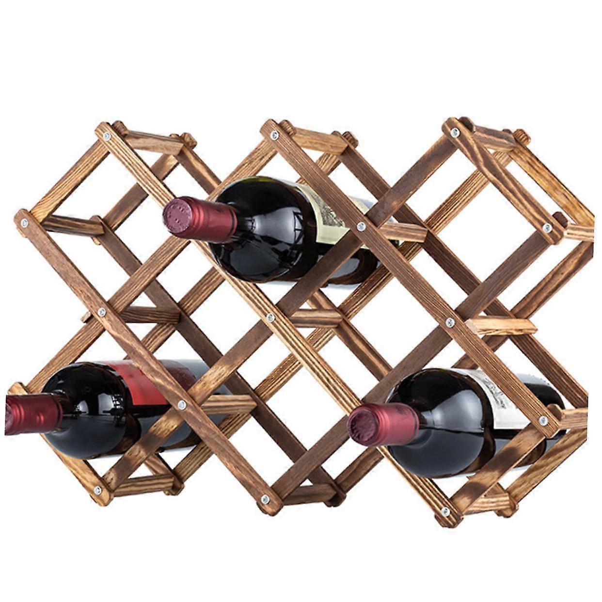 Foldable Solid Wood Wine Rack Carbonized Brown Display Stand Indoor Outdoor Easy Assembly