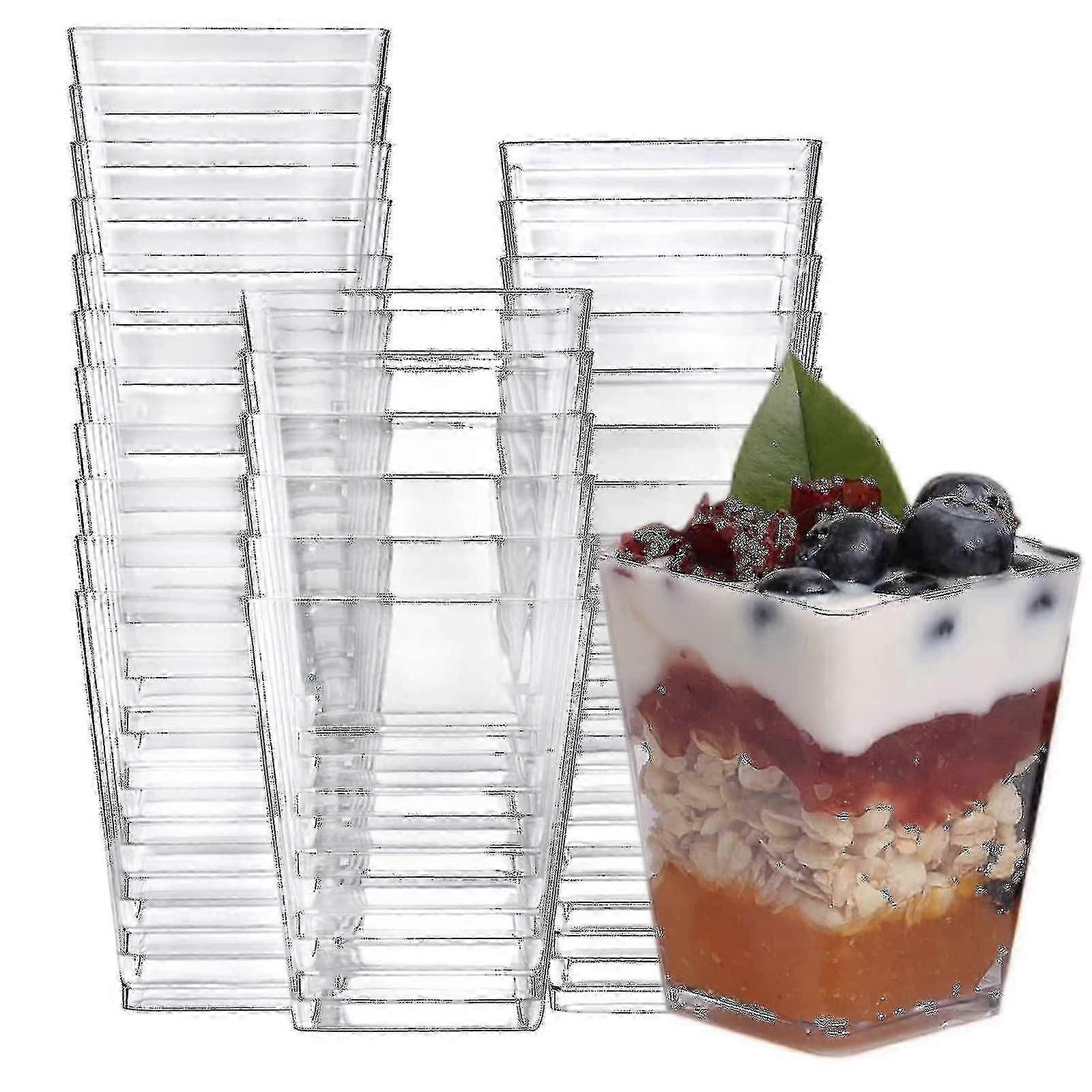 50pcs Dessert Cups With Lids And Spoons Square Dessert Cups Set Reusable Plastic Dessert Cups