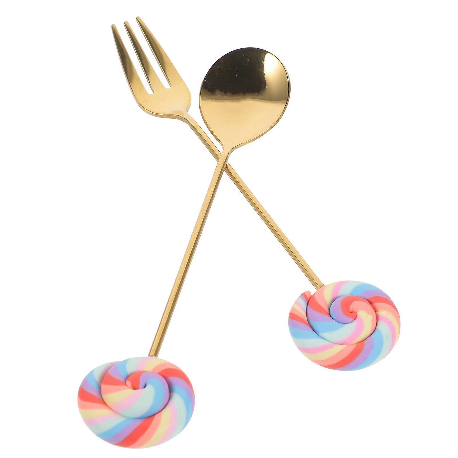Dessert Spoons Lollipop Spoon and Fork for Home Use 1Set